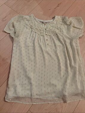 LOFT Cream Blouse with Metallic Gold Dot Detail